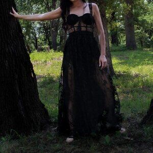 Windsor - Alina Formal Illusion Lace A-Line Dress - (Black) (Small) (NWOT)